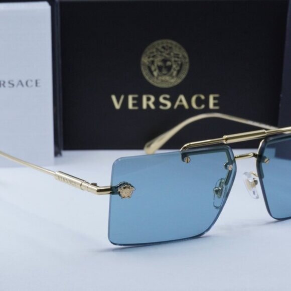 Versace VE2245 100280 Rectangle Sunglasses – Gold/Blue - Picture 8 of 10